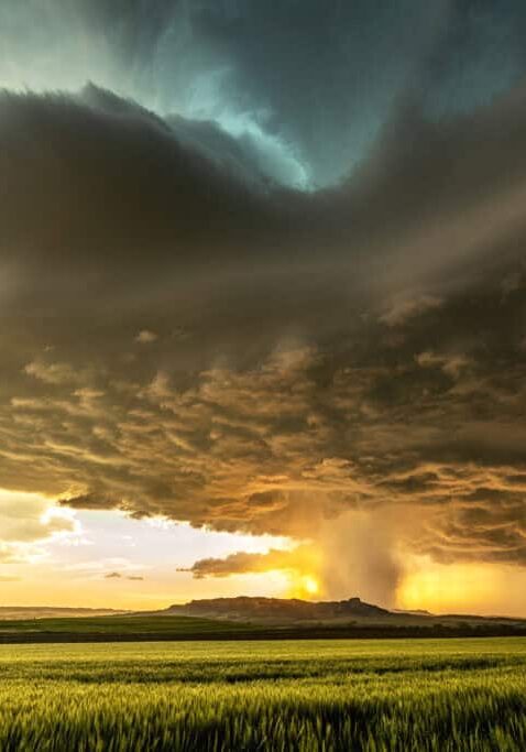 Tornadic Cell over Grassy Field in Canadian Prairies